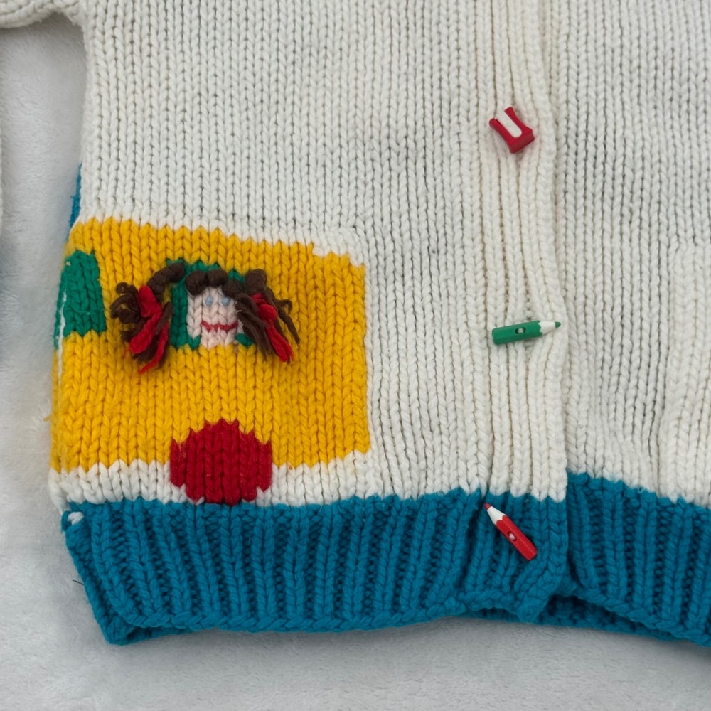 Vintage Handknits by BJ Schoolhouse Novelty Kids Cardigan Sweater Toddler Sz 4-5 - Picture 3 of 5